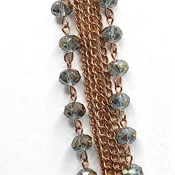Silver Crystal Bead Gold Chain Necklace, Unique Cone Beads, 35" - Picture 3 of 16